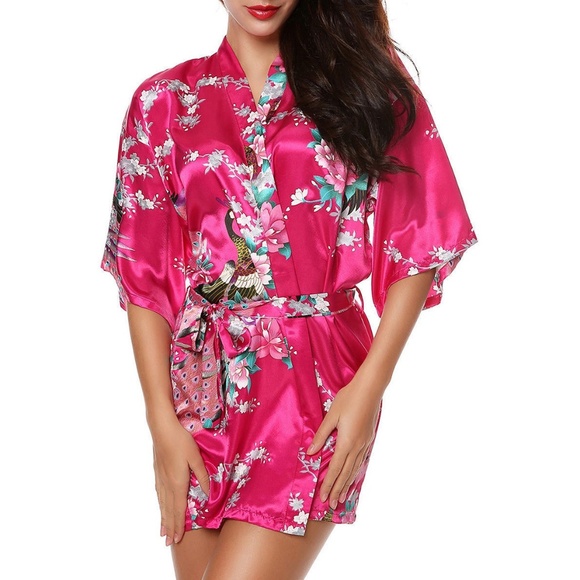 Mei Yesida Other - MEI YESIDA Rose Pink Silk Satin Kimono Style Robe